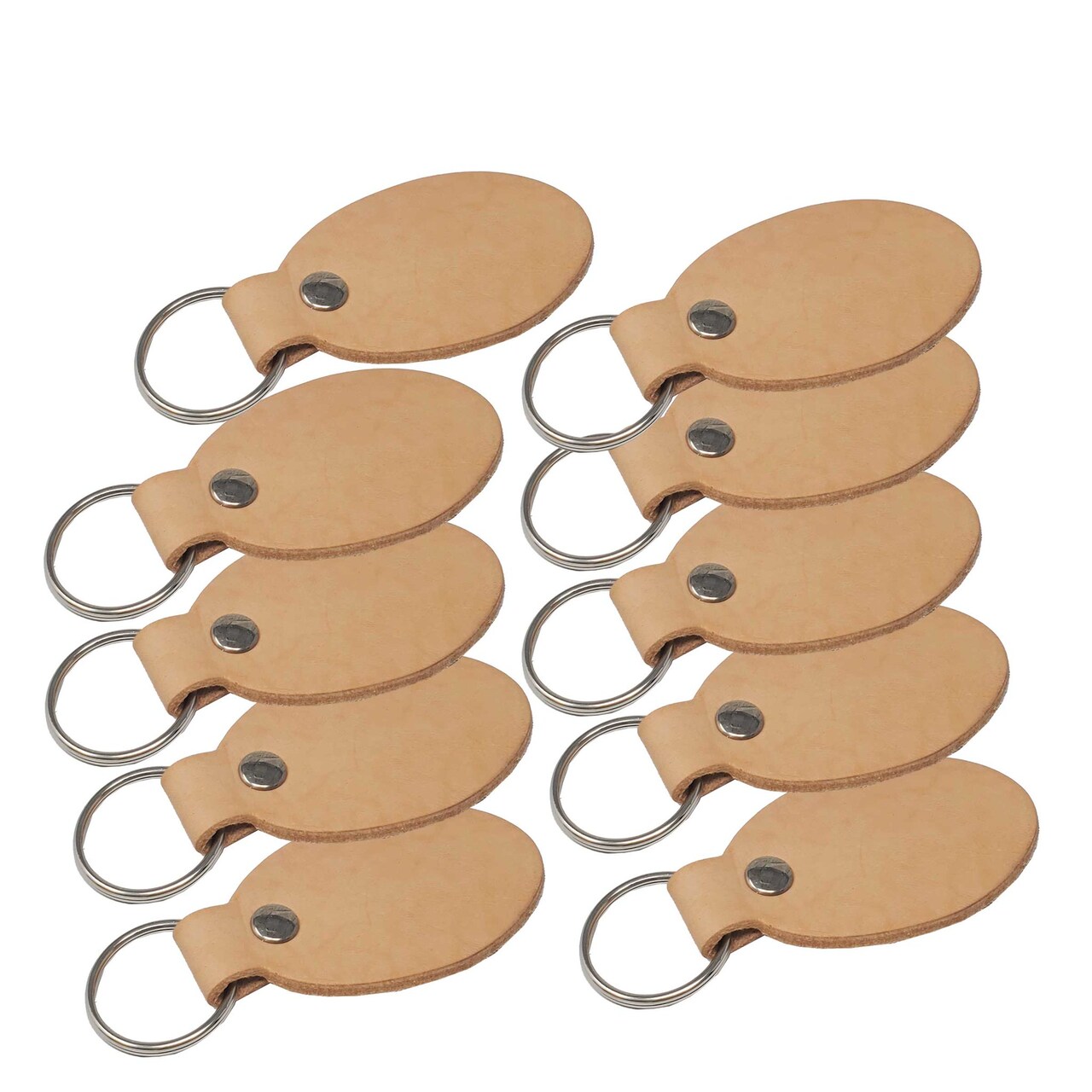 Oval Leather Keychains Kit – Full-Grain Latigo, DIY Personalization Ready, 10 Pack